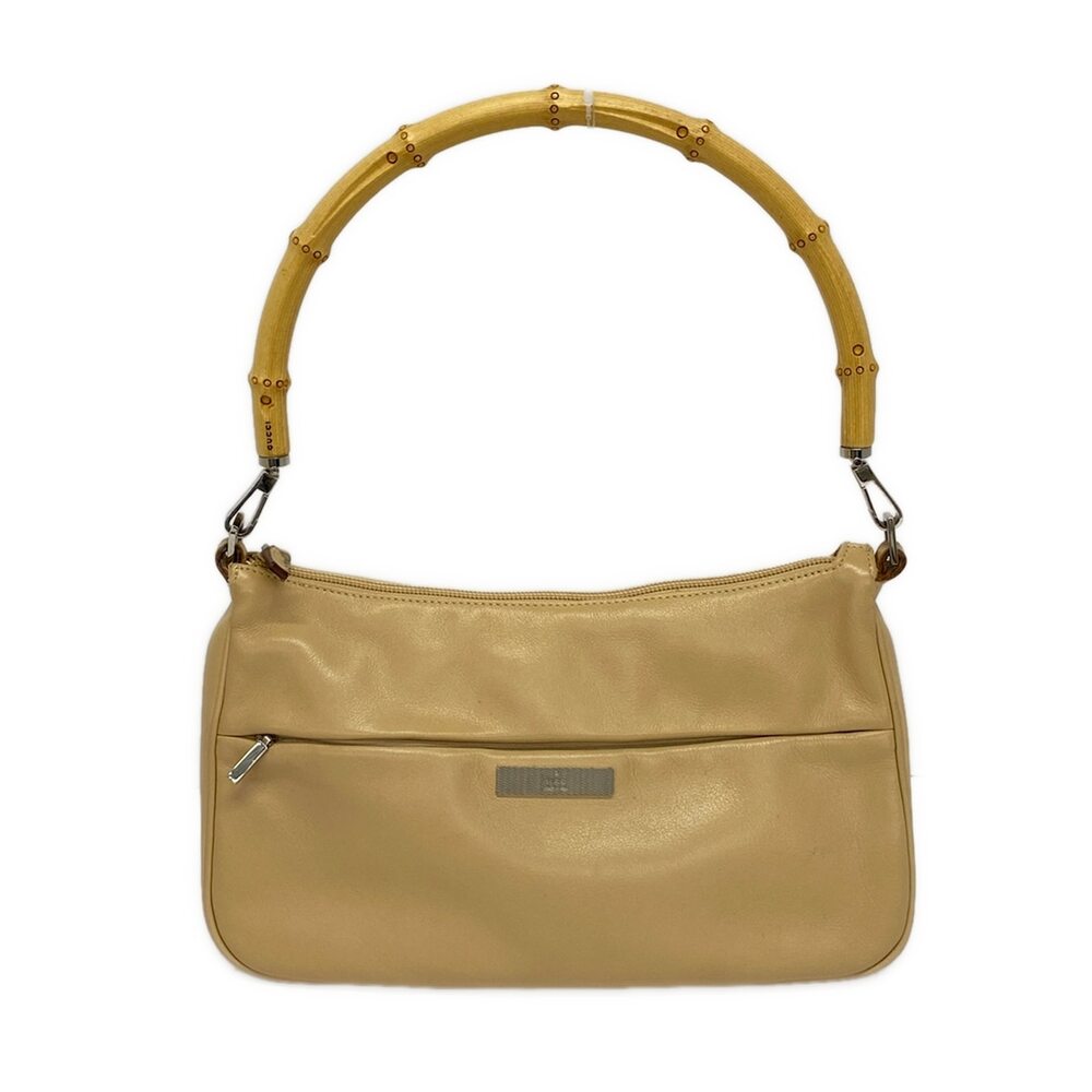 Gucci Bamboo Handbag 0013865 Beige Light Brown Leather Wood